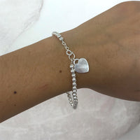 Pulsera Bola Lisa 4mm Corazón Plata .925
