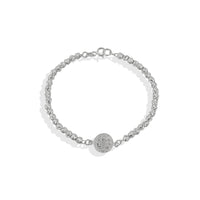 Pulsera Medalla De San Benito Bola Diamantada Corrida 4mm (18 cm) Plata .925