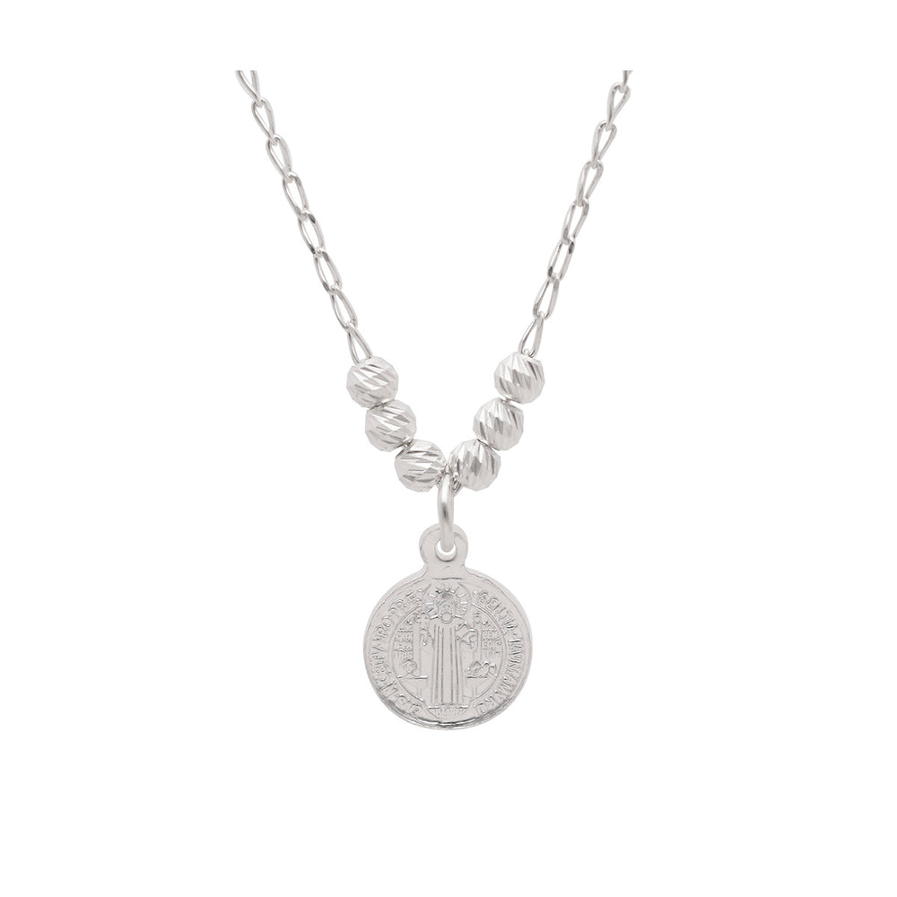 Collar Con Medalla San Benito Plata ley .925