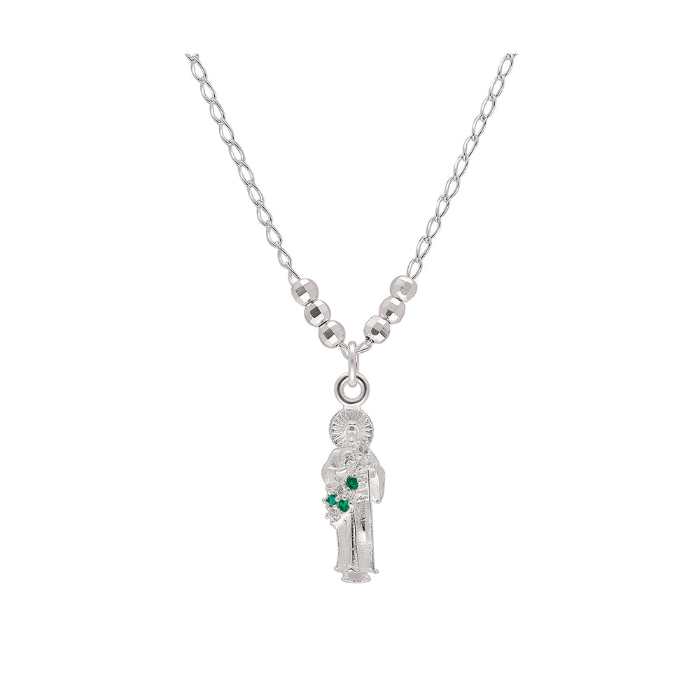 Collar Dije San Judas Tadeo con circonia Plata ley .925