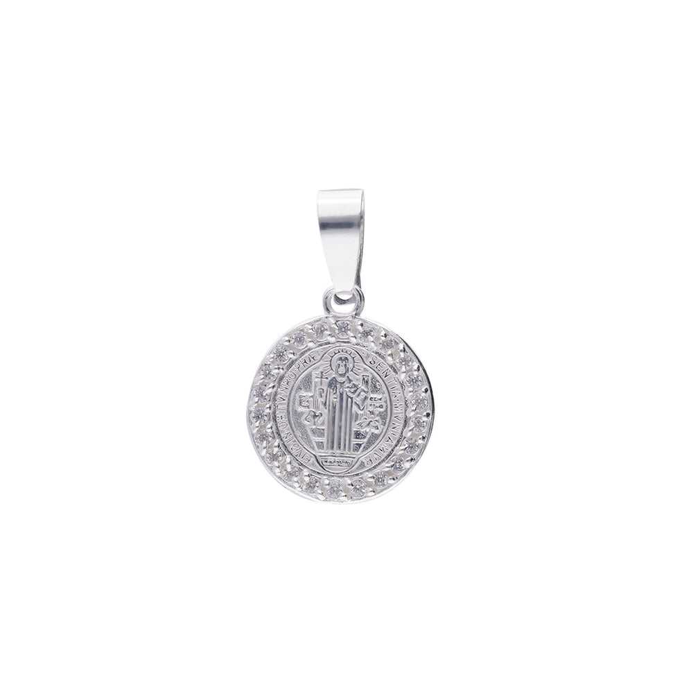 Medalla San Benito Circonia (1.7 cm Diámetro) Plata .925