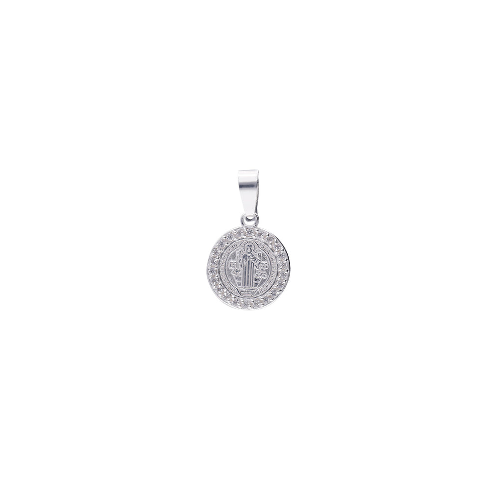 Medalla San Benito Circonia (1.3 cm Diámetro)  Plata.925