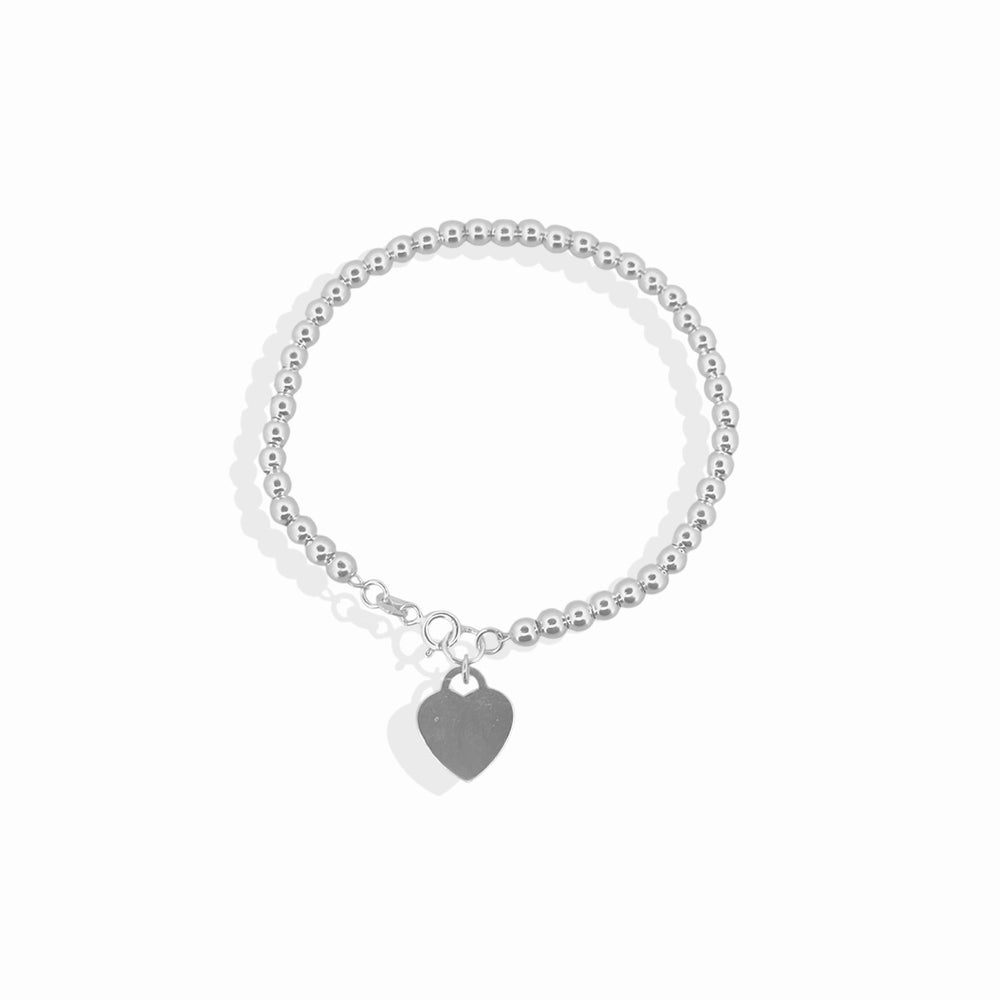 Pulsera Bola Lisa 4mm Corazón Plata .925